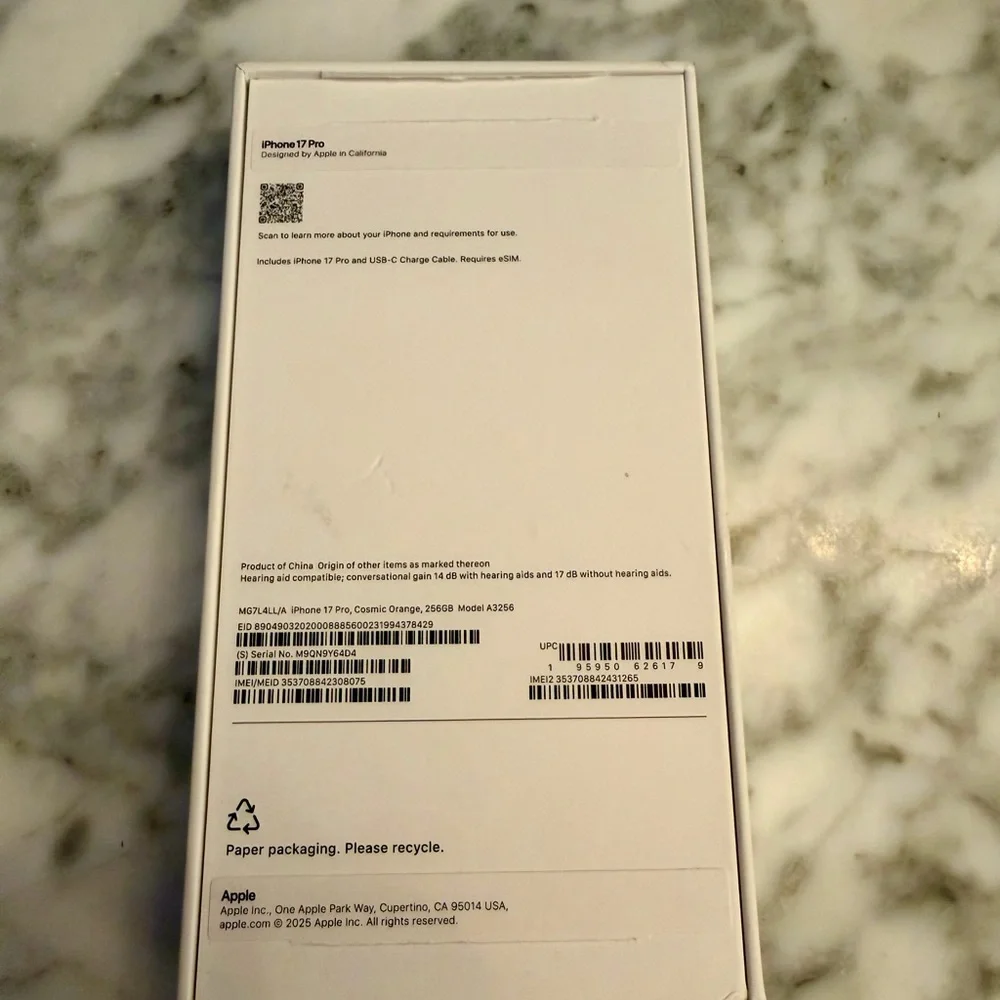 Apple iPhone 17 Pro 512gb Cosmic Orange EMPTY BOX ONLY